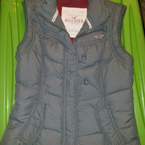 Hollister Juniors Zipper Puffer Vest Gray Sz S